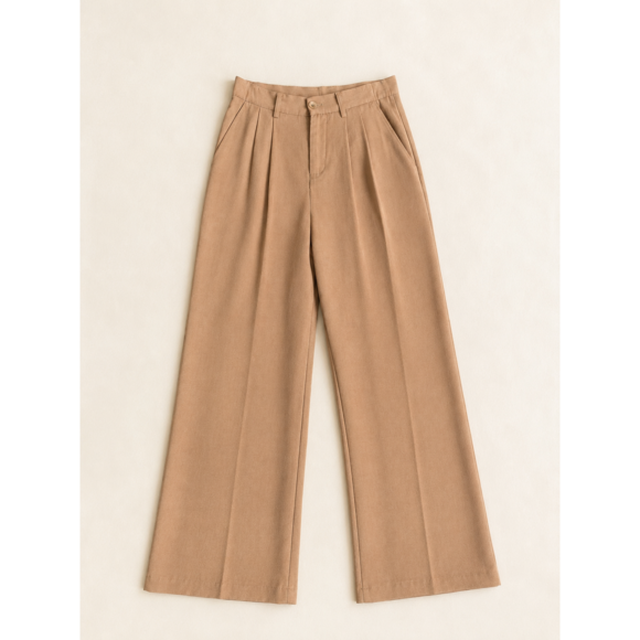 Miou Muse Pants - Miou Muse High-Waisted Pleated Wide Leg Trouser Pants – Camel/Tan – size xs